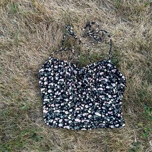 Black Floral Cross Back Crop Top